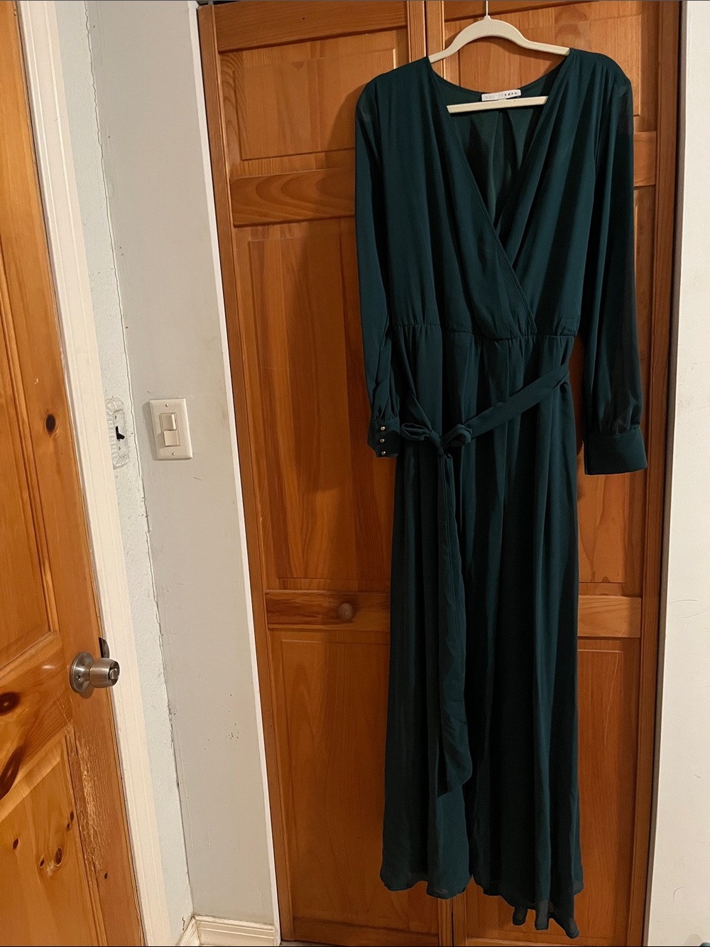 Baltic Born Dark Green Wrap Maxi Dress with Tie Waist